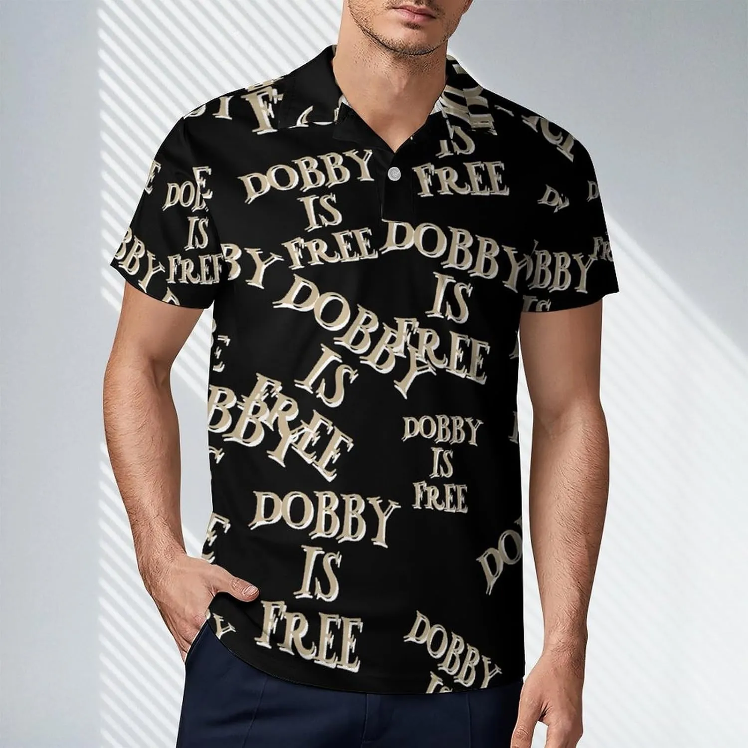 Dobby Is Free Men's Polo-Shirt Regular-Fit Short Sleeve Sports Quick Dry Golf Tennis T-Shirt