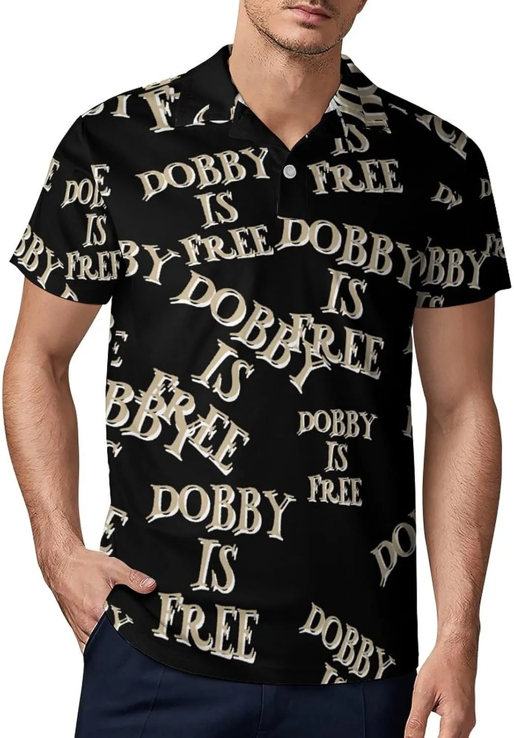Dobby Is Free Men's Polo-Shirt Regular-Fit Short Sleeve Sports Quick Dry Golf Tennis T-Shirt