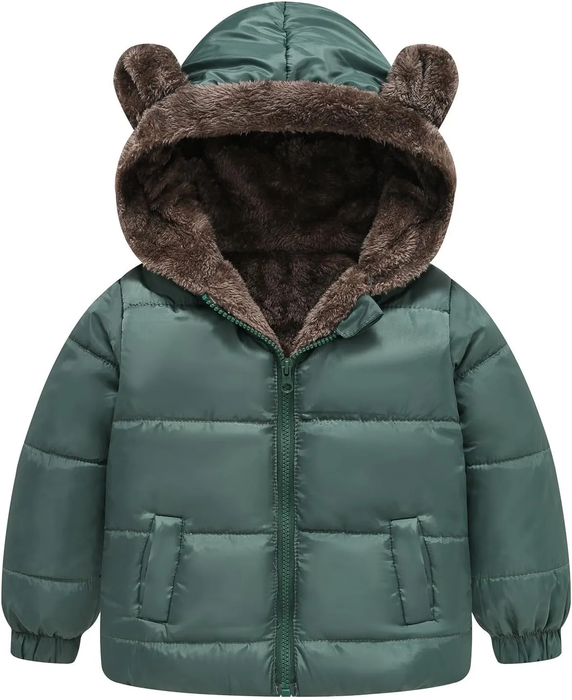 EnJoCho Boys and Girls Middle Children Solid Color Ears Cute Pocket Short Cotton Padded Children's Coat (AG, 5-6 Years)