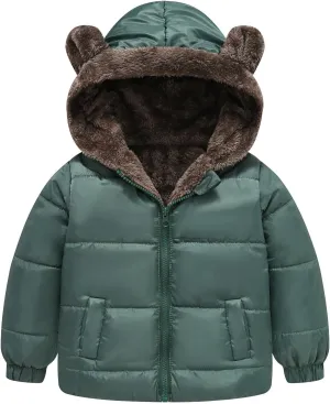 EnJoCho Boys and Girls Middle Children Solid Color Ears Cute Pocket Short Cotton Padded Children's Coat (AG, 5-6 Years)
