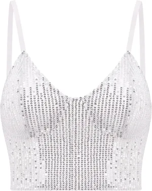 Erinaco Women's Rhinestone Diamond Tank Top Color Beaded Sling Tube Top Bustier Vest Crop Top Sexy Corset Bra Summer