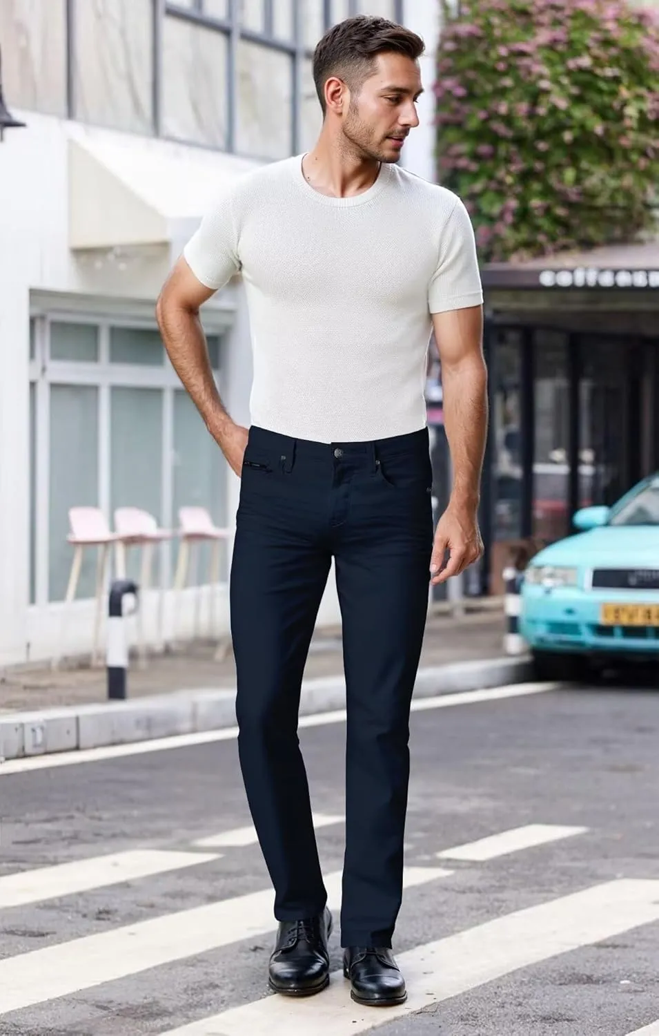 ETHANOL Men's Slim-Fit Comfort Stretch with 5 Pocket Design Straight Pants