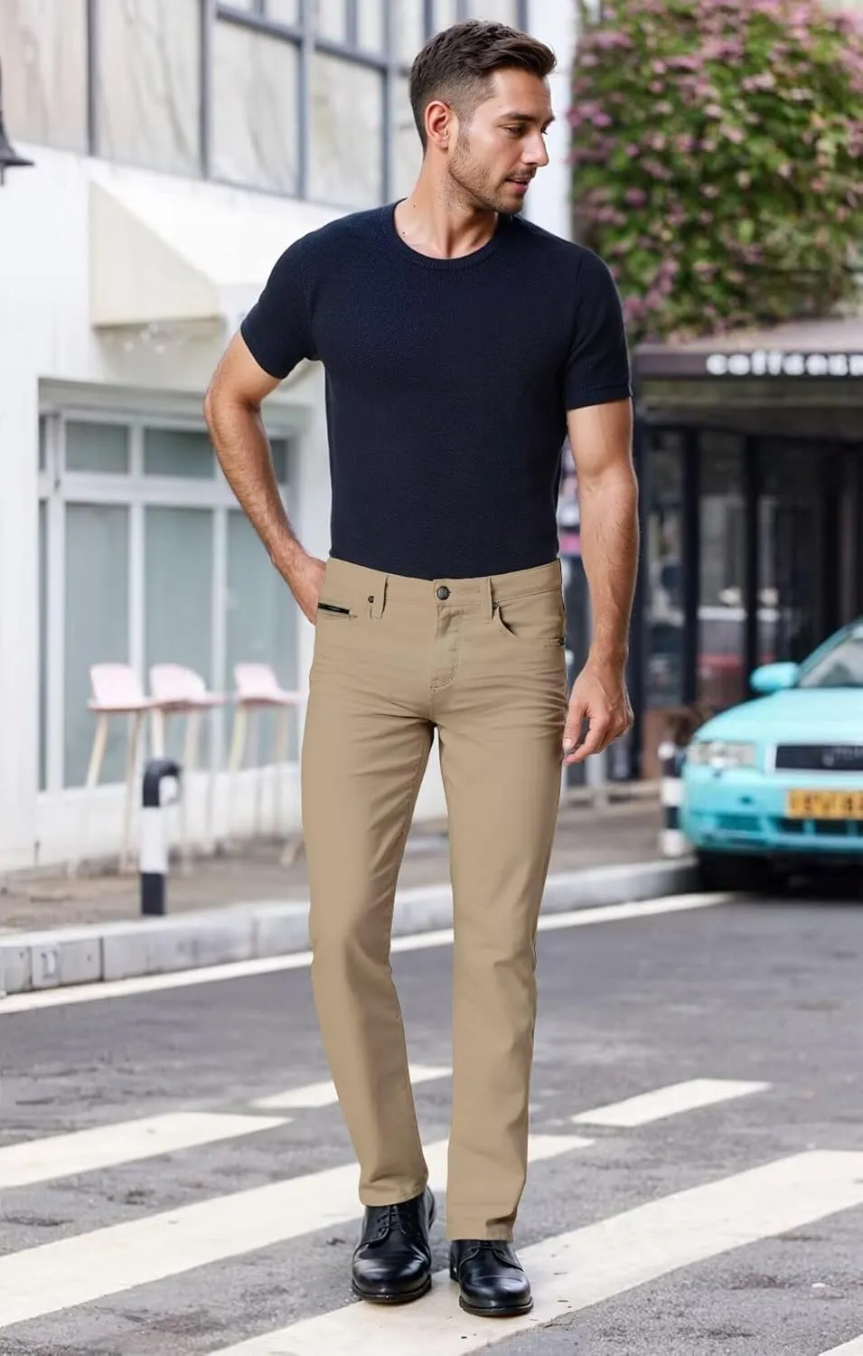 ETHANOL Men's Slim-Fit Comfort Stretch with 5 Pocket Design Straight Pants