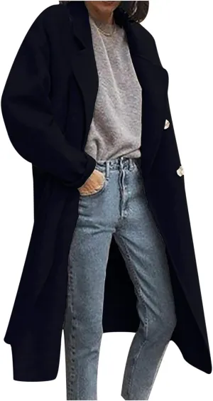 Fall Coats for Women 2024 Winter Peacoat Casual Double Breasted Wool Coat Fashion Elegant Notch Lapel Trench Coats