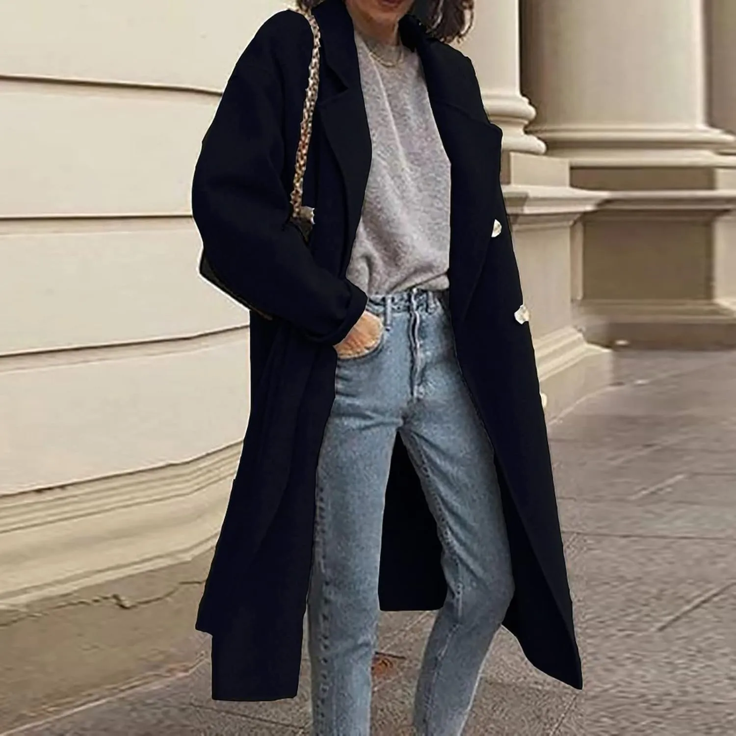 Fall Coats for Women 2024 Winter Peacoat Casual Double Breasted Wool Coat Fashion Elegant Notch Lapel Trench Coats