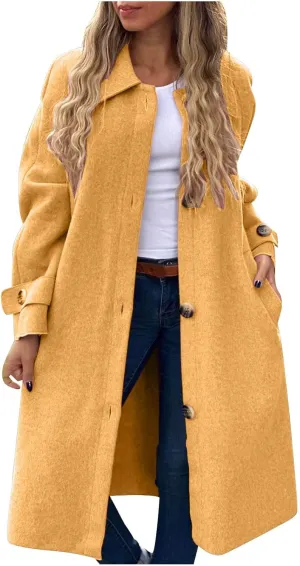 fartey Womens Trench Coat Classic Notch Lapel Winter Wool Coats Open Front Work Business Casual Jackets With Pockets