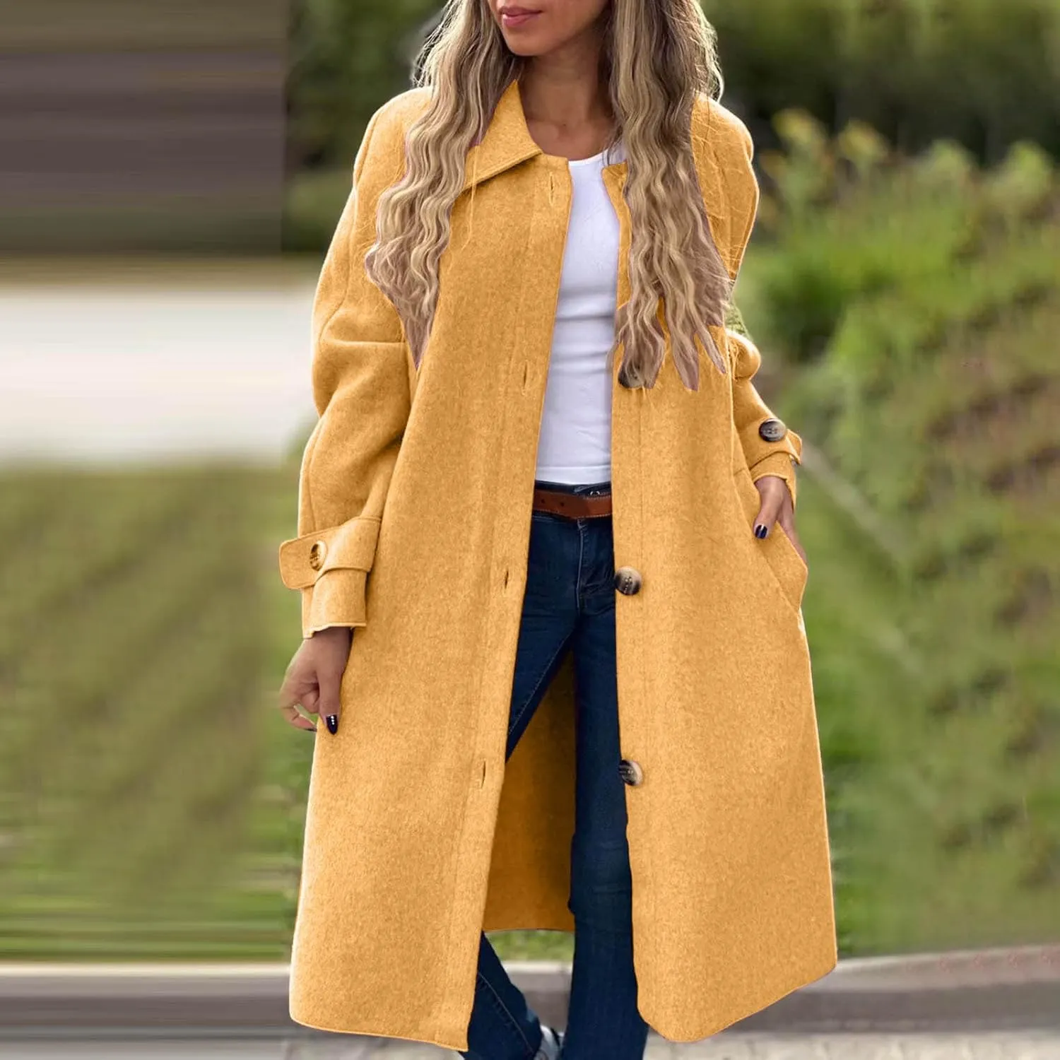 fartey Womens Trench Coat Classic Notch Lapel Winter Wool Coats Open Front Work Business Casual Jackets With Pockets