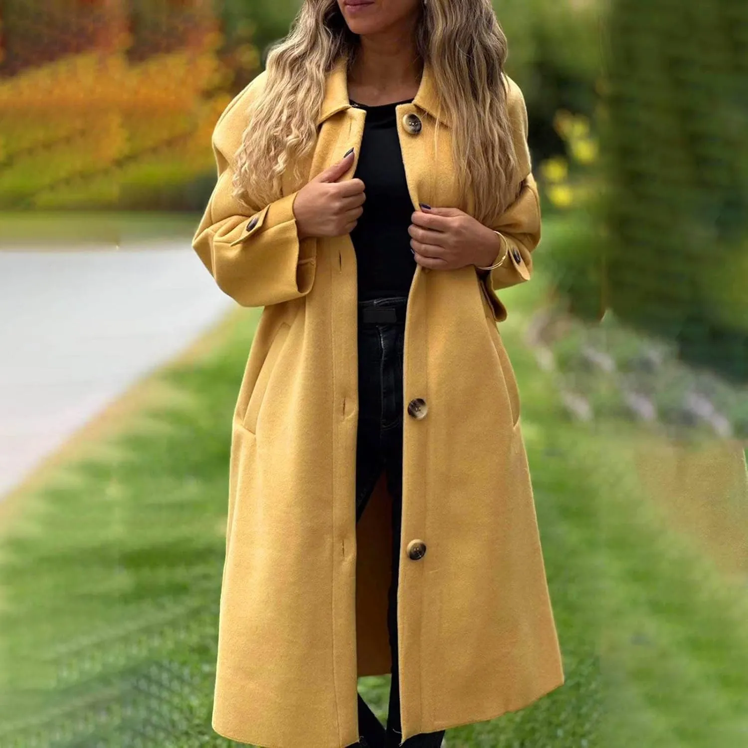 fartey Womens Trench Coat Classic Notch Lapel Winter Wool Coats Open Front Work Business Casual Jackets With Pockets