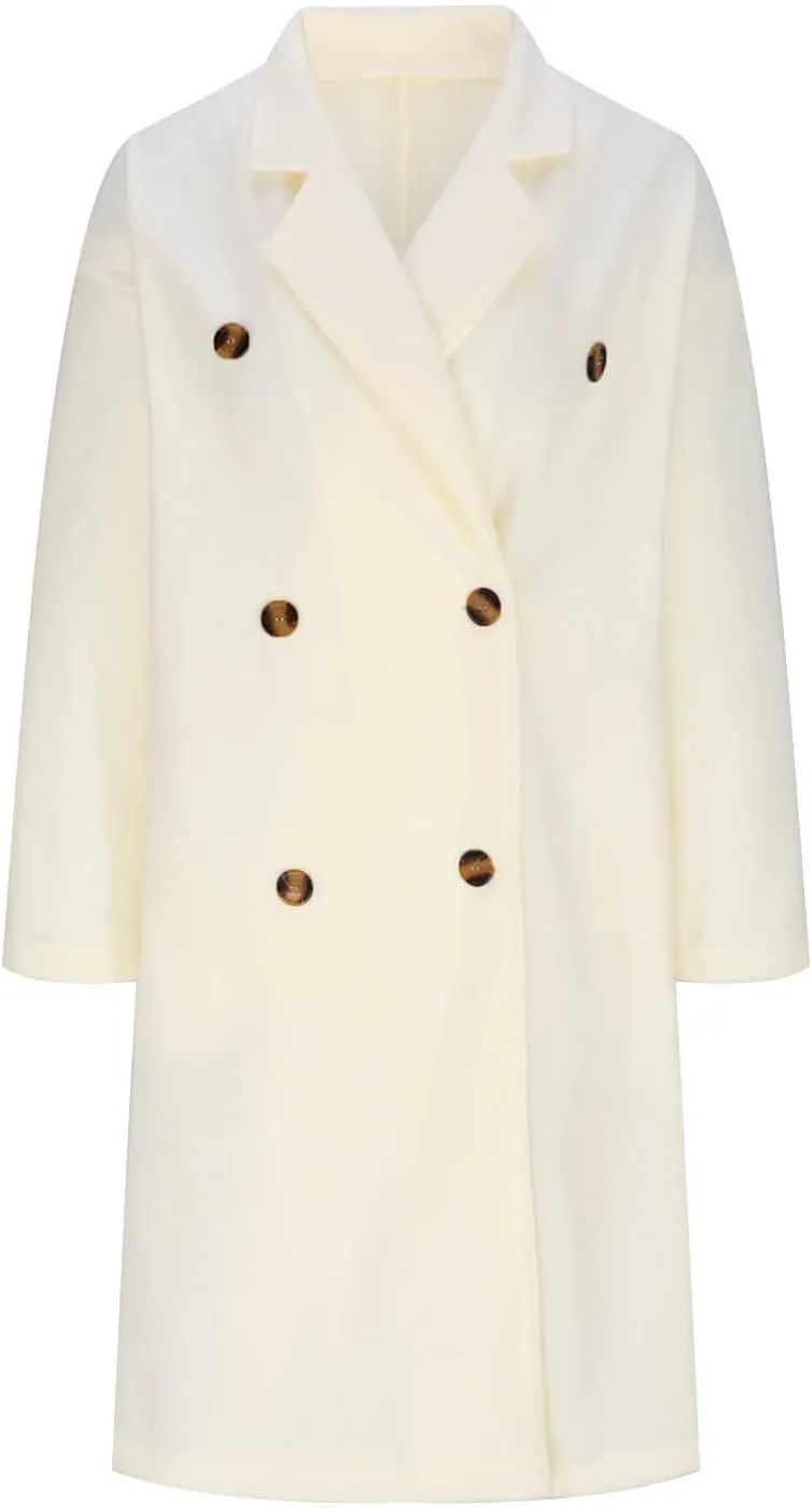 fartey Womens Trench Coats 2024 Fall Casual Notch Lapel Single-Breasted Wool Coats Winter Warm Wool Blend Pea Coats