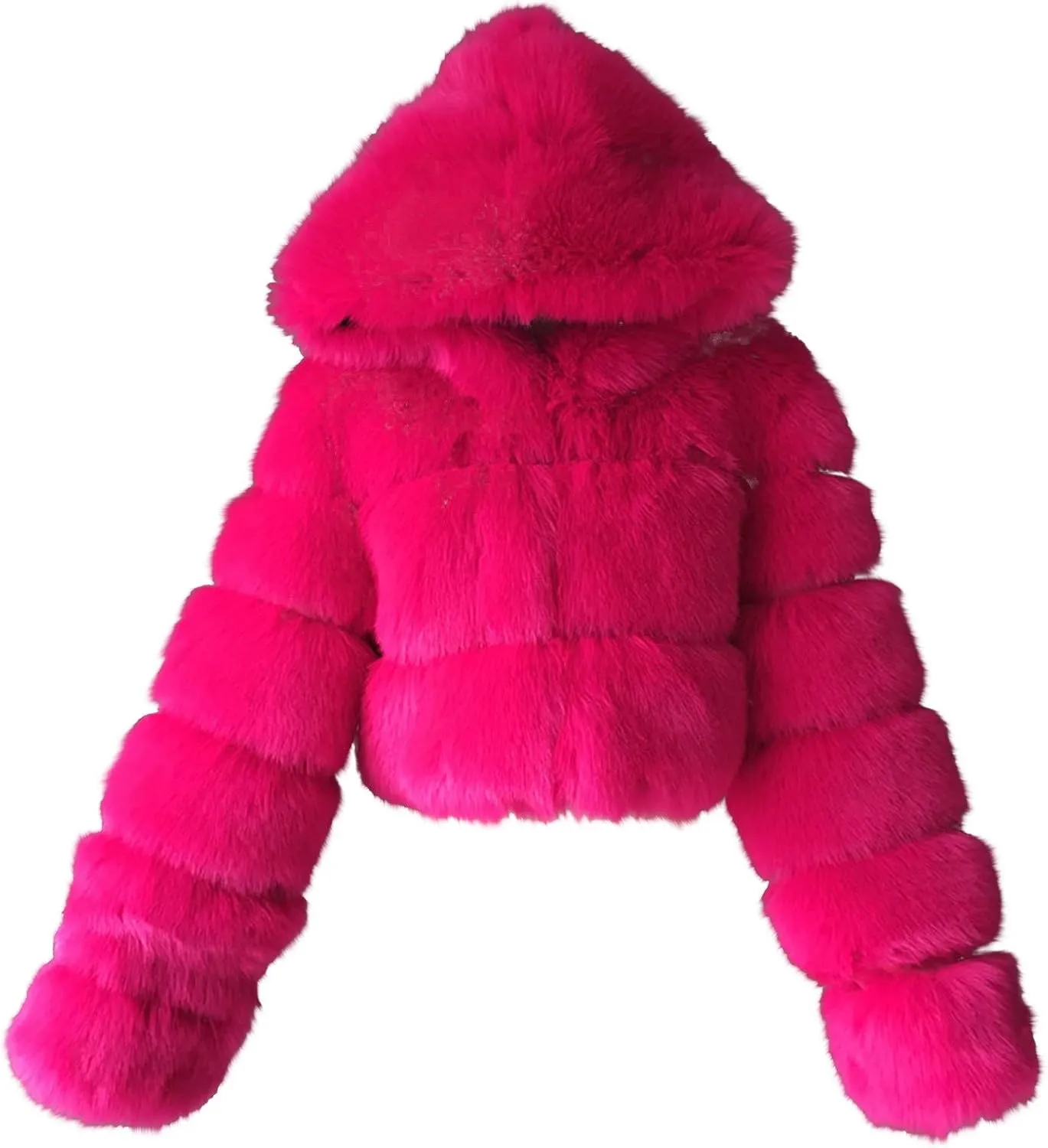Faux Fur Coat Women with Hood Cropped Bubble Coats Furry Short Warm Jackets Plus Size Winter Coats for Women