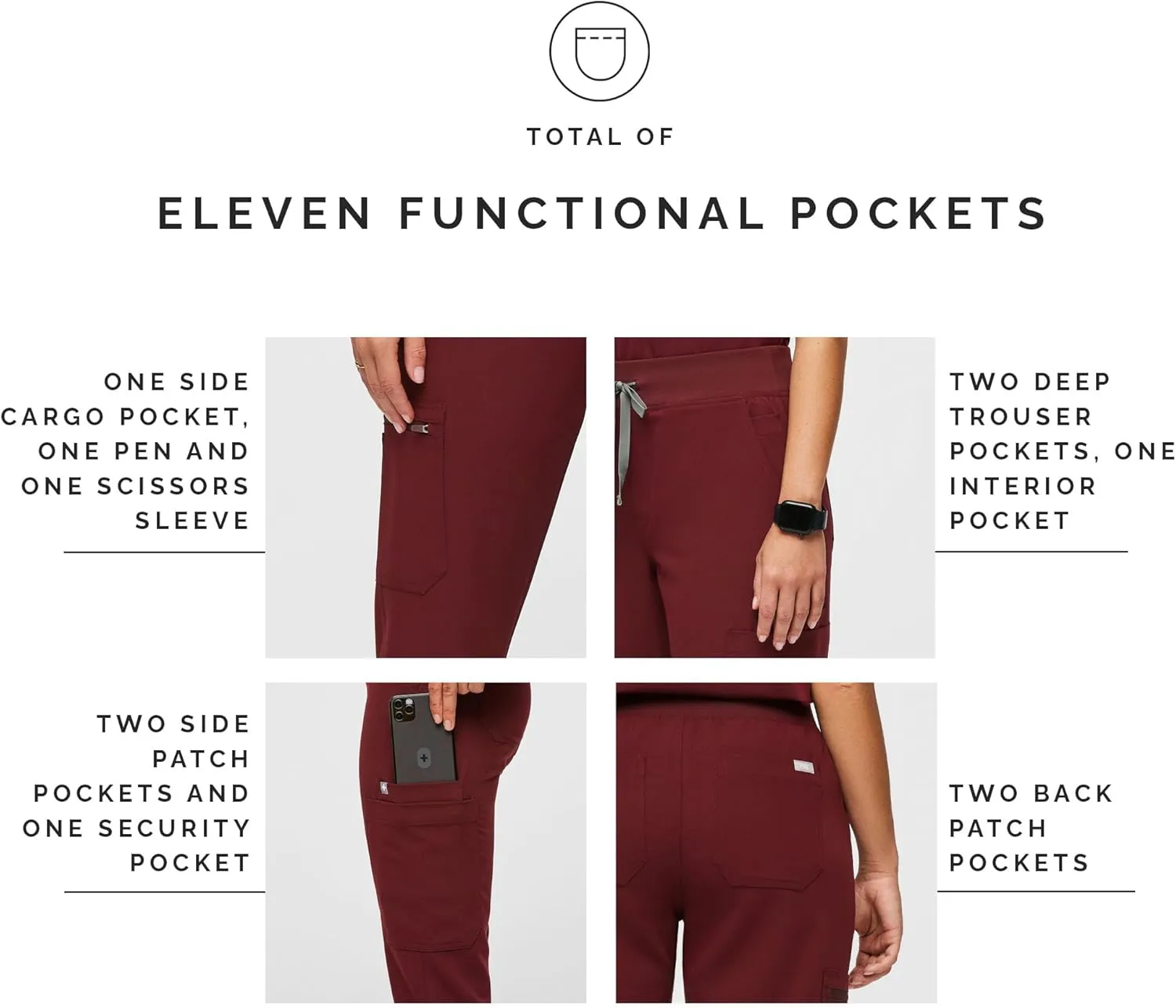 FIGS YOLA High Waisted Skinny Scrub Pants for Women  11 Pockets, 4-Way Stretch, Yoga Waistband Womens Scrub Pants