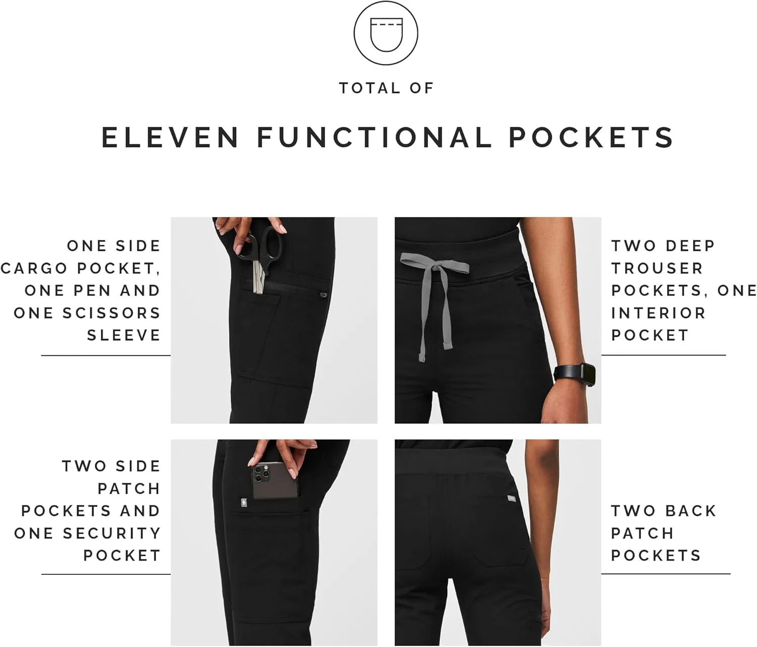 FIGS YOLA High Waisted Skinny Scrub Pants for Women  11 Pockets, 4-Way Stretch, Yoga Waistband Womens Scrub Pants