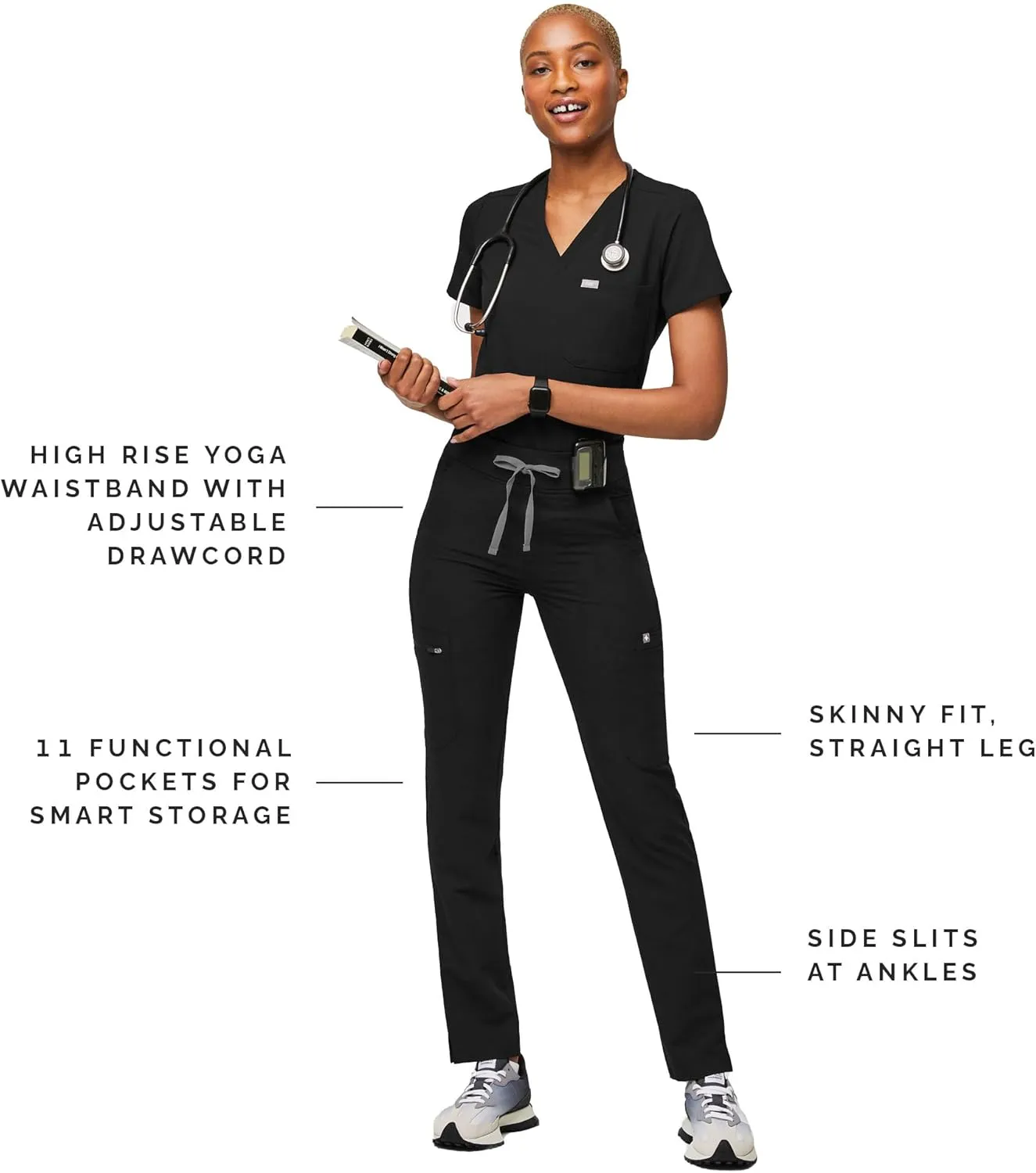 FIGS YOLA High Waisted Skinny Scrub Pants for Women  11 Pockets, 4-Way Stretch, Yoga Waistband Womens Scrub Pants