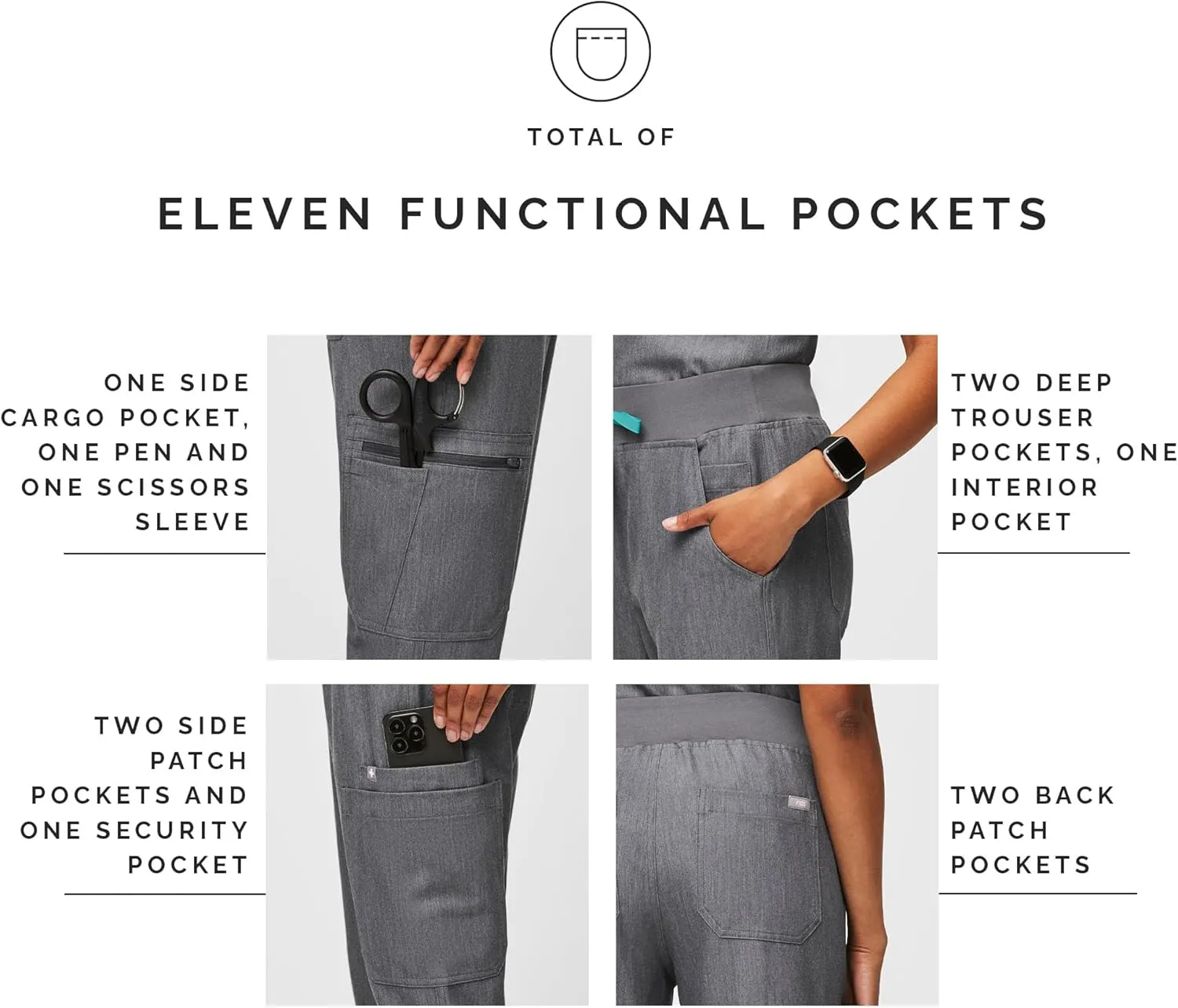 FIGS YOLA High Waisted Skinny Scrub Pants for Women  11 Pockets, 4-Way Stretch, Yoga Waistband Womens Scrub Pants