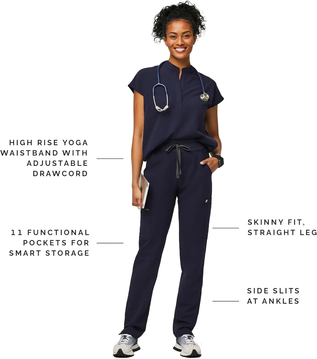 FIGS YOLA High Waisted Skinny Scrub Pants for Women  11 Pockets, 4-Way Stretch, Yoga Waistband Womens Scrub Pants