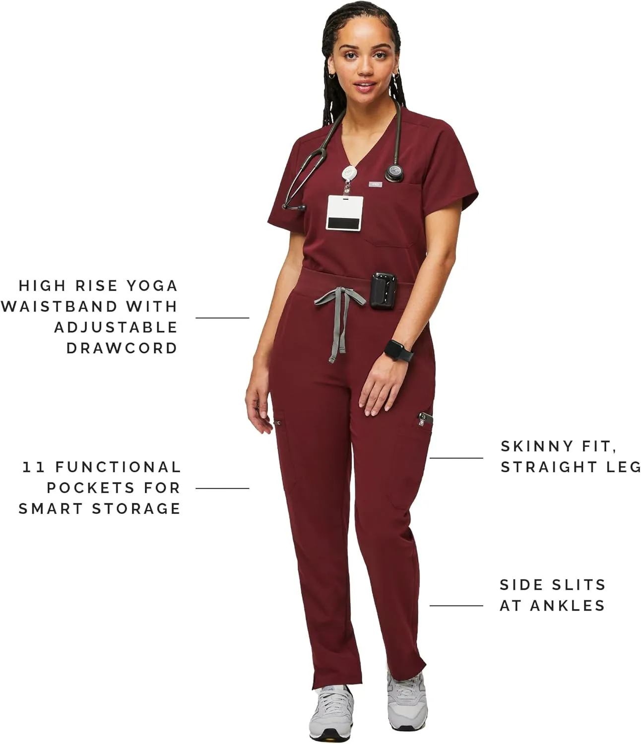 FIGS YOLA High Waisted Skinny Scrub Pants for Women  11 Pockets, 4-Way Stretch, Yoga Waistband Womens Scrub Pants