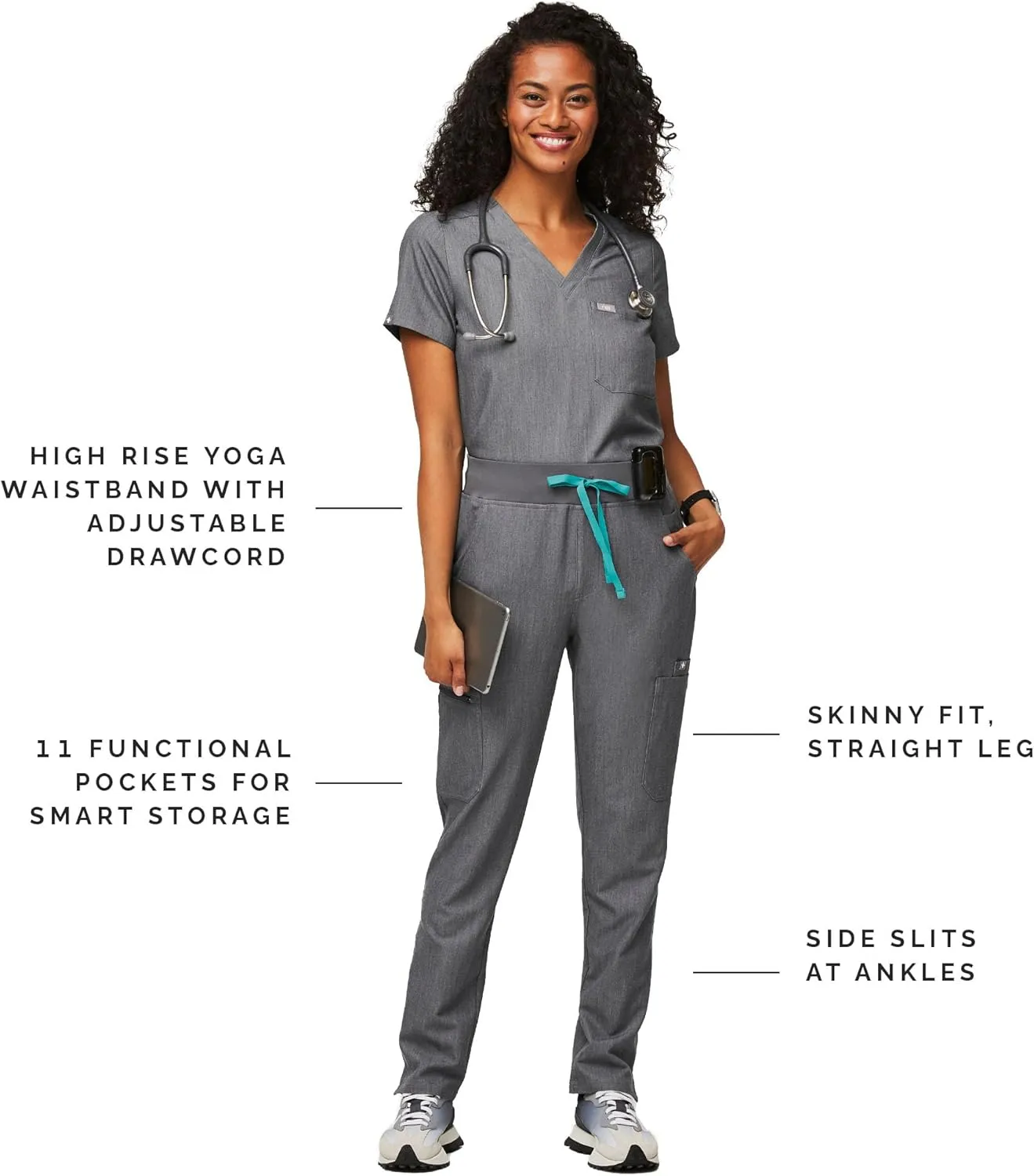 FIGS YOLA High Waisted Skinny Scrub Pants for Women  11 Pockets, 4-Way Stretch, Yoga Waistband Womens Scrub Pants