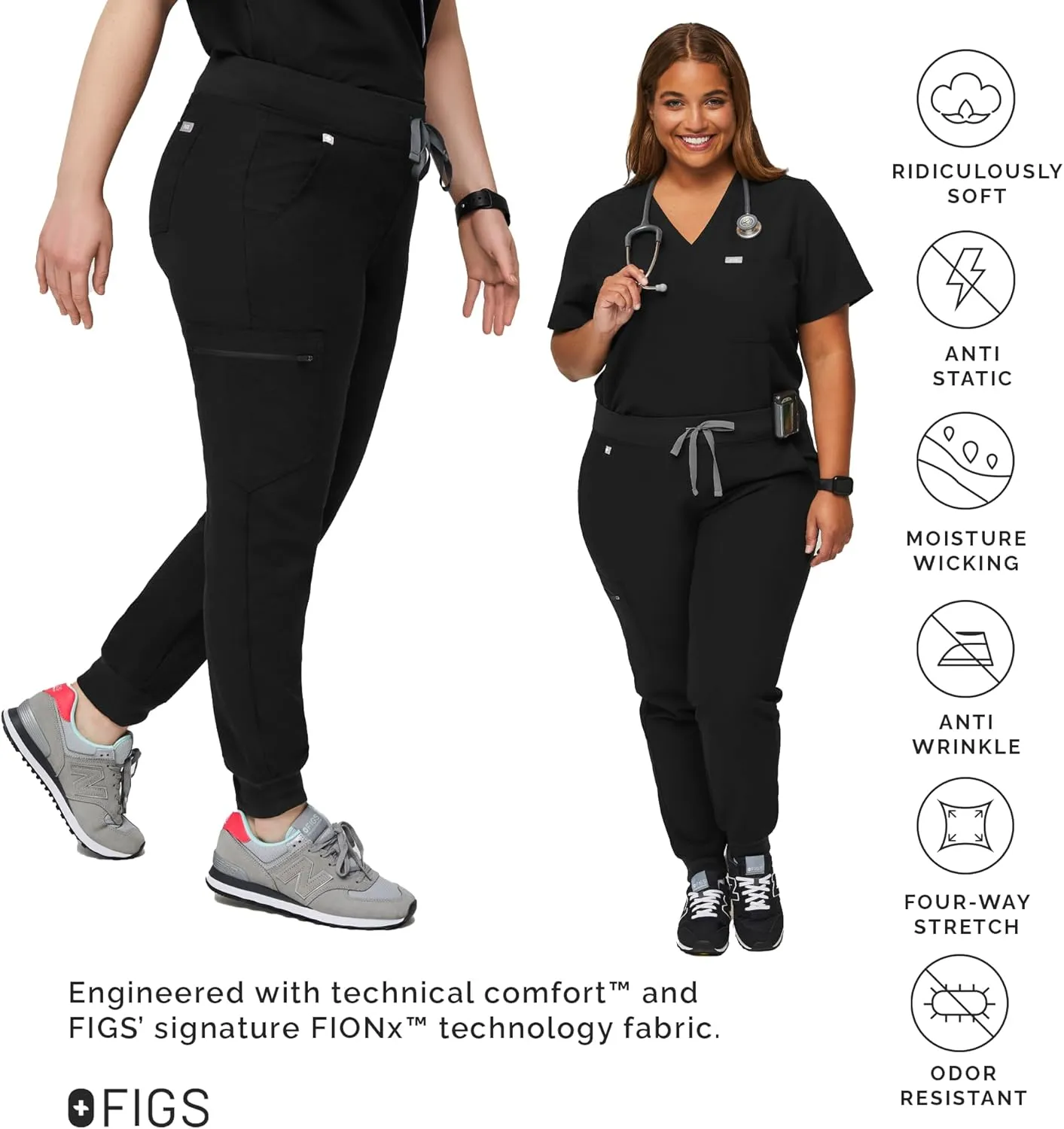 FIGS Zamora Jogger Style Scrub Pants for Women  Slim Fit, 6 Pockets, Yoga Waistband, Ribbed Ankle Cuffs, Anti-Wrinkle