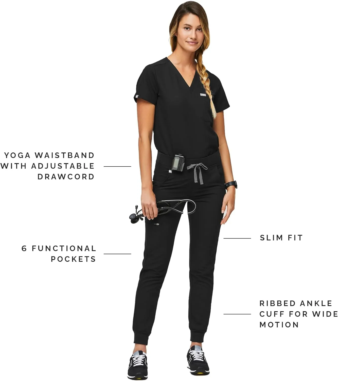 FIGS Zamora Jogger Style Scrub Pants for Women  Slim Fit, 6 Pockets, Yoga Waistband, Ribbed Ankle Cuffs, Anti-Wrinkle