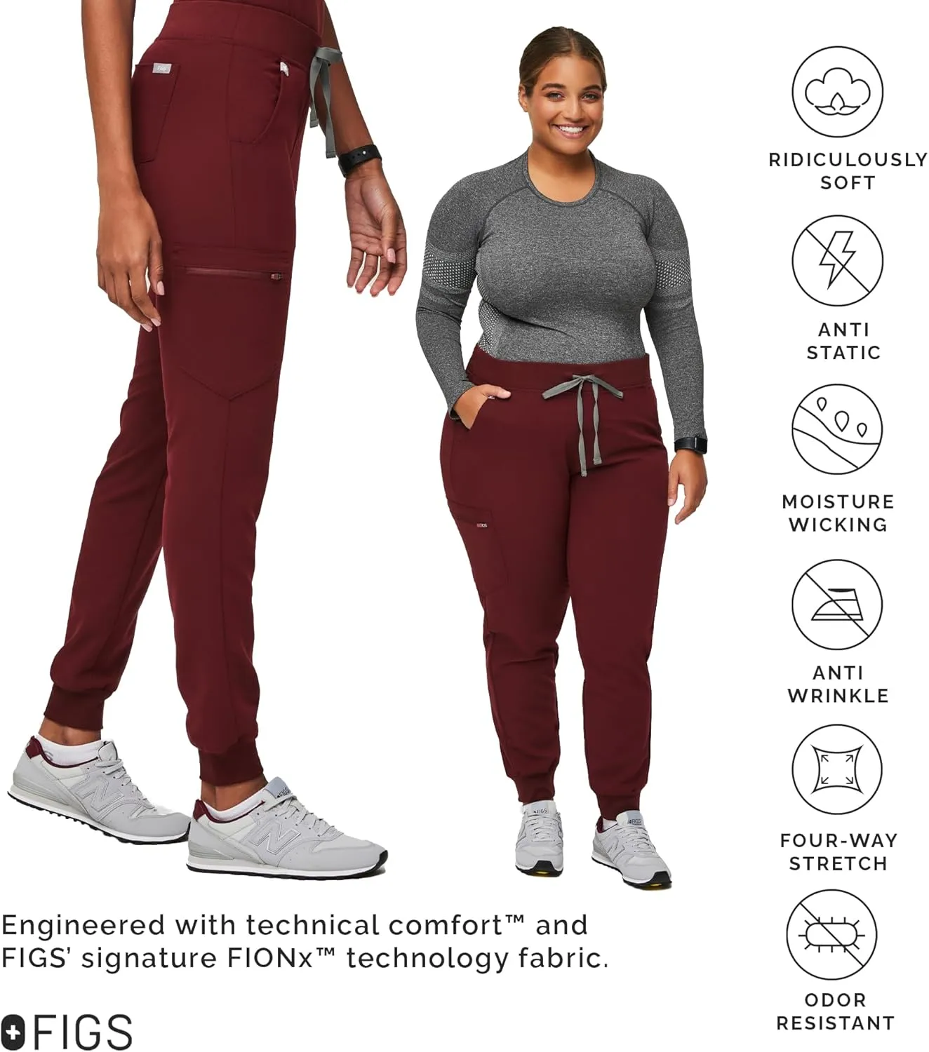 FIGS Zamora Jogger Style Scrub Pants for Women  Slim Fit, 6 Pockets, Yoga Waistband, Ribbed Ankle Cuffs, Anti-Wrinkle