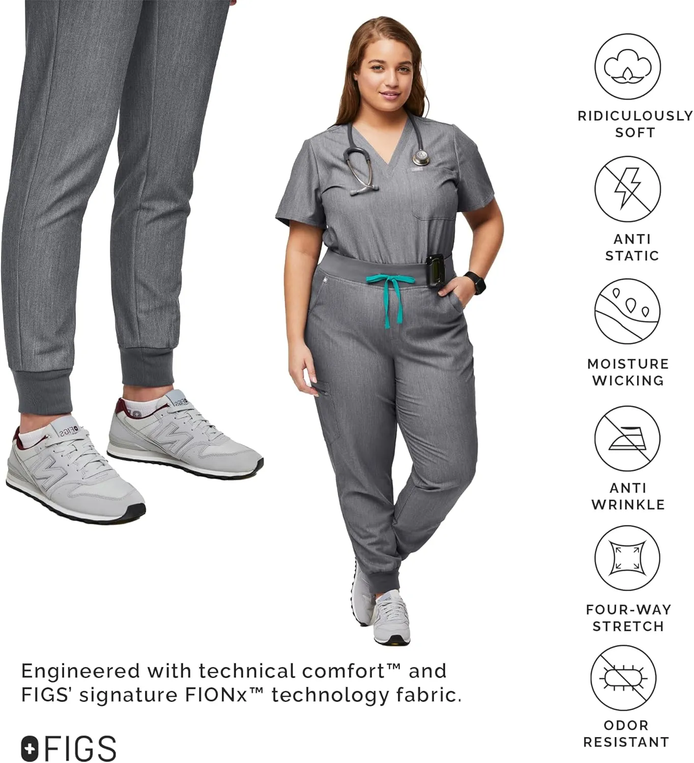 FIGS Zamora Jogger Style Scrub Pants for Women  Slim Fit, 6 Pockets, Yoga Waistband, Ribbed Ankle Cuffs, Anti-Wrinkle