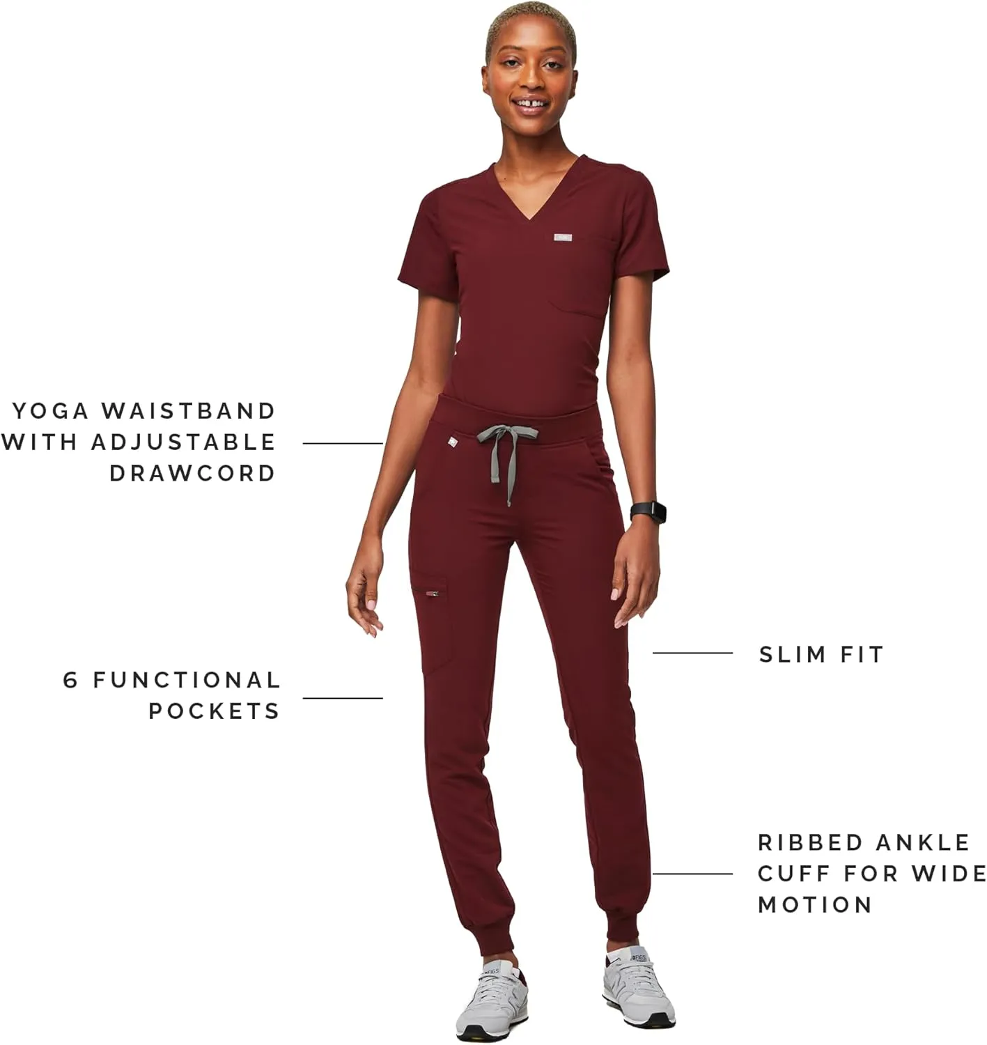 FIGS Zamora Jogger Style Scrub Pants for Women  Slim Fit, 6 Pockets, Yoga Waistband, Ribbed Ankle Cuffs, Anti-Wrinkle