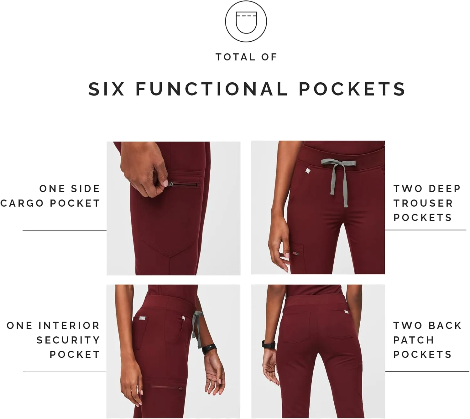 FIGS Zamora Jogger Style Scrub Pants for Women  Slim Fit, 6 Pockets, Yoga Waistband, Ribbed Ankle Cuffs, Anti-Wrinkle