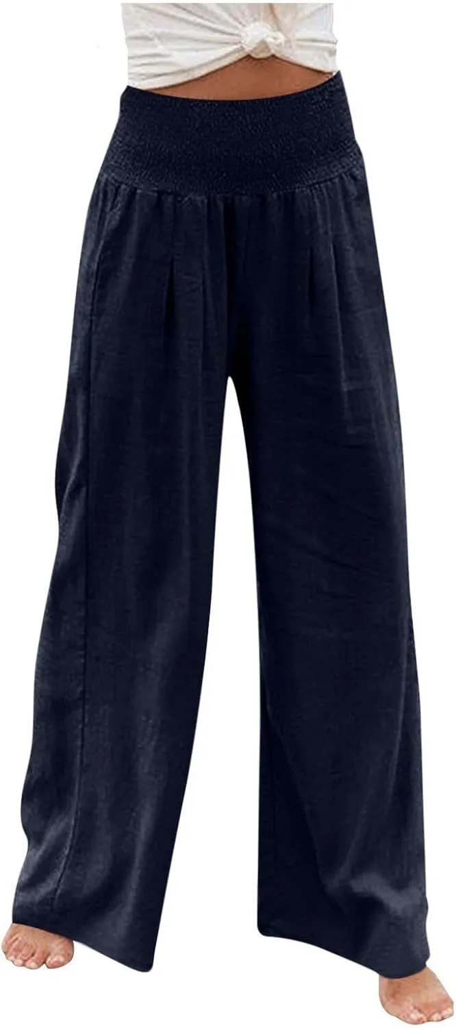 Firzero Wide Leg Trousers Women Plus Size Elastic High Waist Straight Pants 2024 Summer Casual Cotton Linen Beach Pants