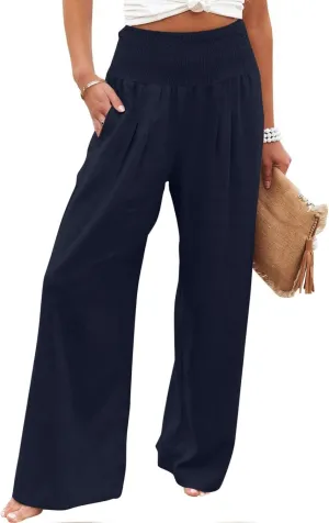 Firzero Wide Leg Trousers Women Plus Size Elastic High Waist Straight Pants 2024 Summer Casual Cotton Linen Beach Pants