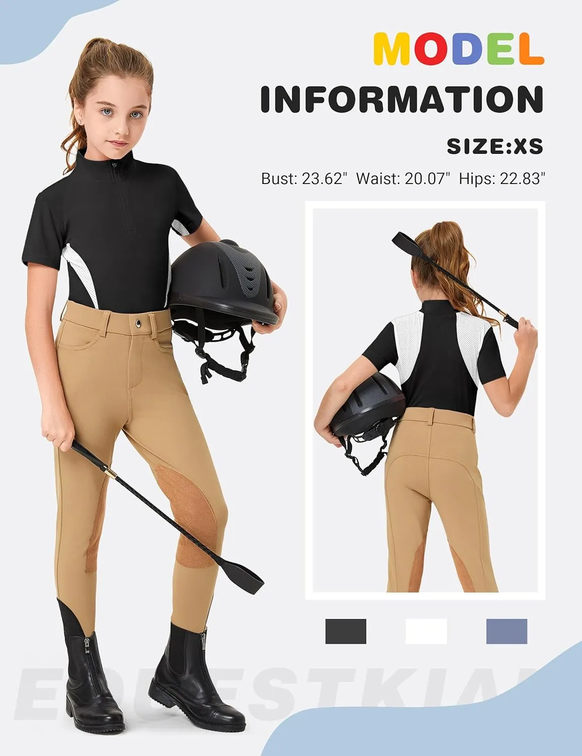 FitsT4 Sports Girls Short Sleeve Equestrian Shirt Quick Dry Horse Riding Shirts Half Zip Horseback Show Shirt