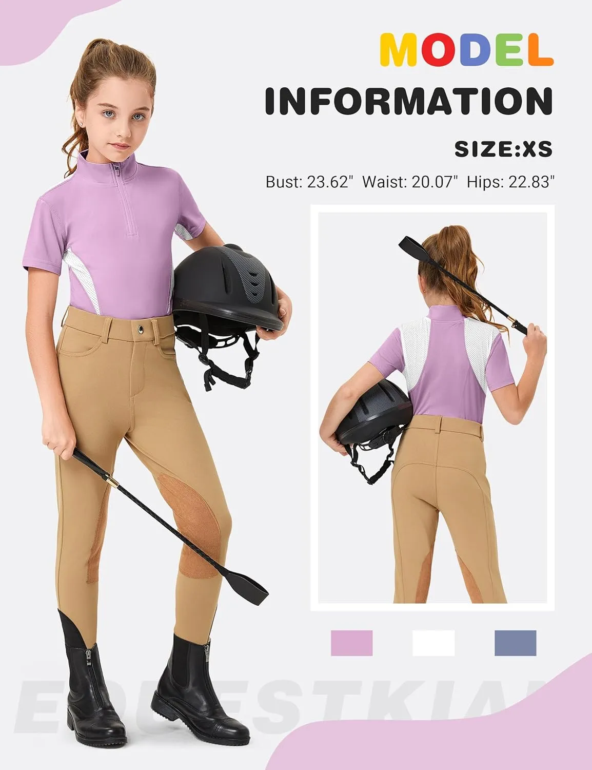 FitsT4 Sports Girls Short Sleeve Equestrian Shirt Quick Dry Horse Riding Shirts Half Zip Horseback Show Shirt