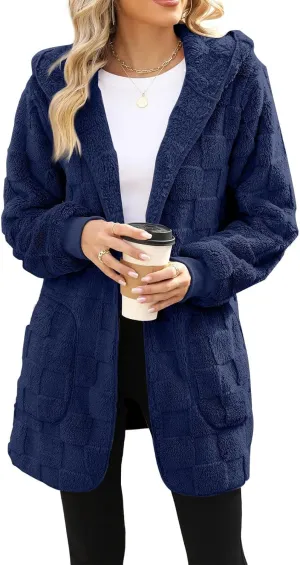 Fleece Jacket Women Loose Casual Solid Color With Pockets Double Sided Velvet Cardigan Long Sleeved Jacket