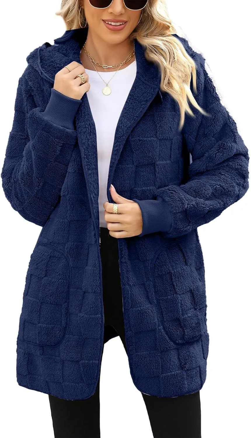 Fleece Jacket Women Loose Casual Solid Color With Pockets Double Sided Velvet Cardigan Long Sleeved Jacket