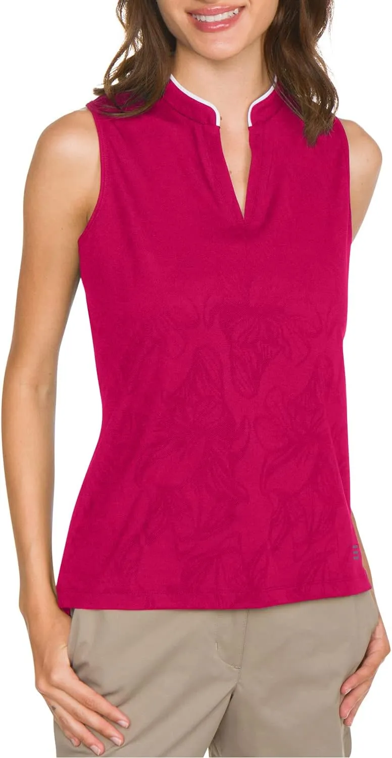 Floral Golf Polo Shirt for Women - Sleeveless Collarless Design - Quick Dry Racerback Tank Top w/Stretch Fabric