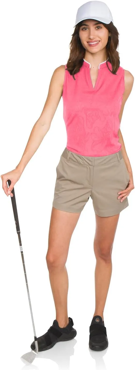 Floral Golf Polo Shirt for Women - Sleeveless Collarless Design - Quick Dry Racerback Tank Top w/Stretch Fabric
