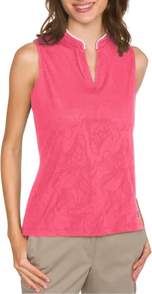 Floral Golf Polo Shirt for Women - Sleeveless Collarless Design - Quick Dry Racerback Tank Top w/Stretch Fabric