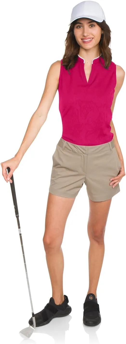 Floral Golf Polo Shirt for Women - Sleeveless Collarless Design - Quick Dry Racerback Tank Top w/Stretch Fabric