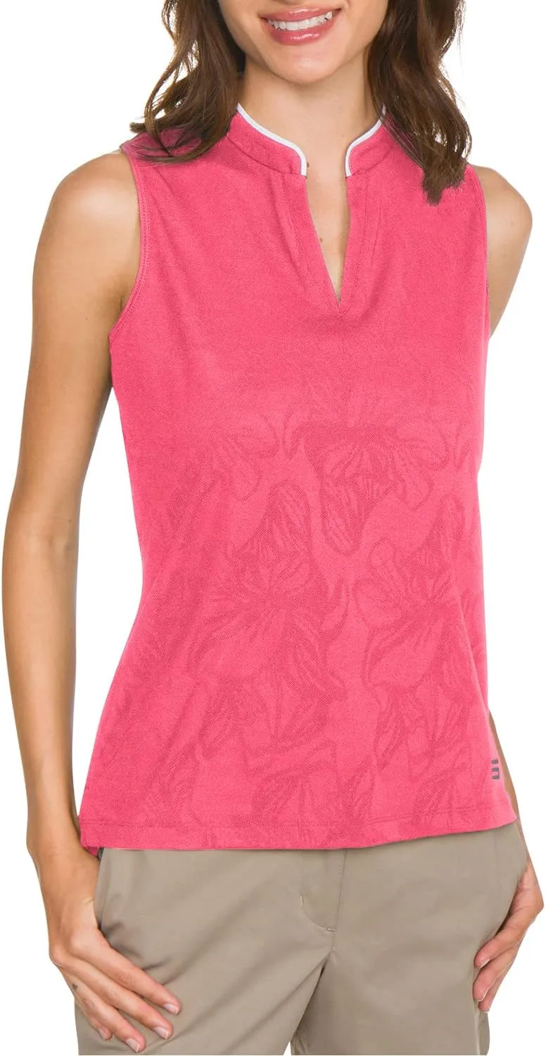 Floral Golf Polo Shirt for Women - Sleeveless Collarless Design - Quick Dry Racerback Tank Top w/Stretch Fabric