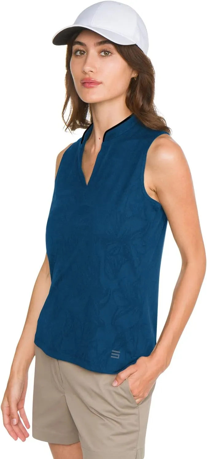 Floral Golf Polo Shirt for Women - Sleeveless Collarless Design - Quick Dry Racerback Tank Top w/Stretch Fabric
