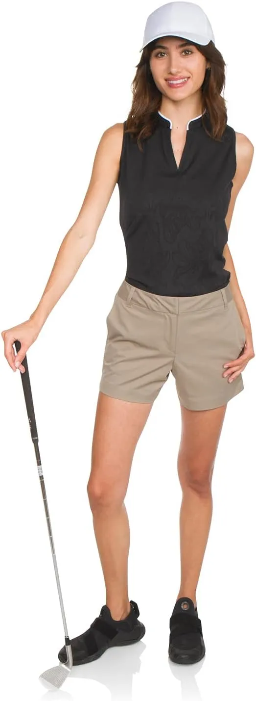 Floral Golf Polo Shirt for Women - Sleeveless Collarless Design - Quick Dry Racerback Tank Top w/Stretch Fabric
