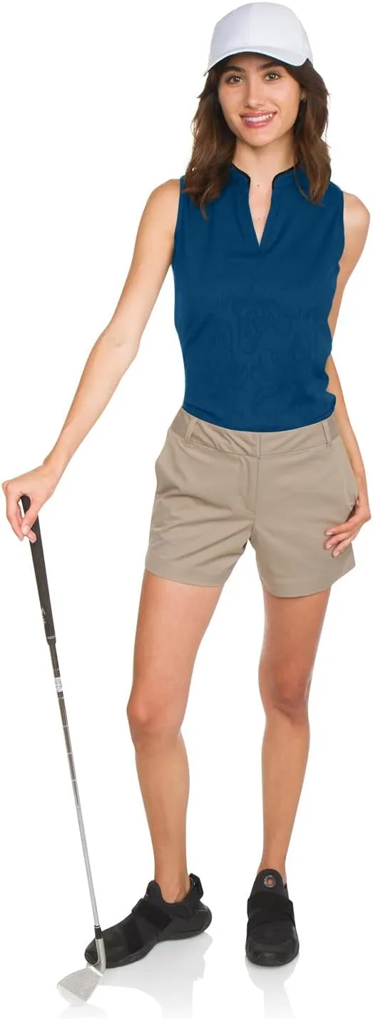 Floral Golf Polo Shirt for Women - Sleeveless Collarless Design - Quick Dry Racerback Tank Top w/Stretch Fabric