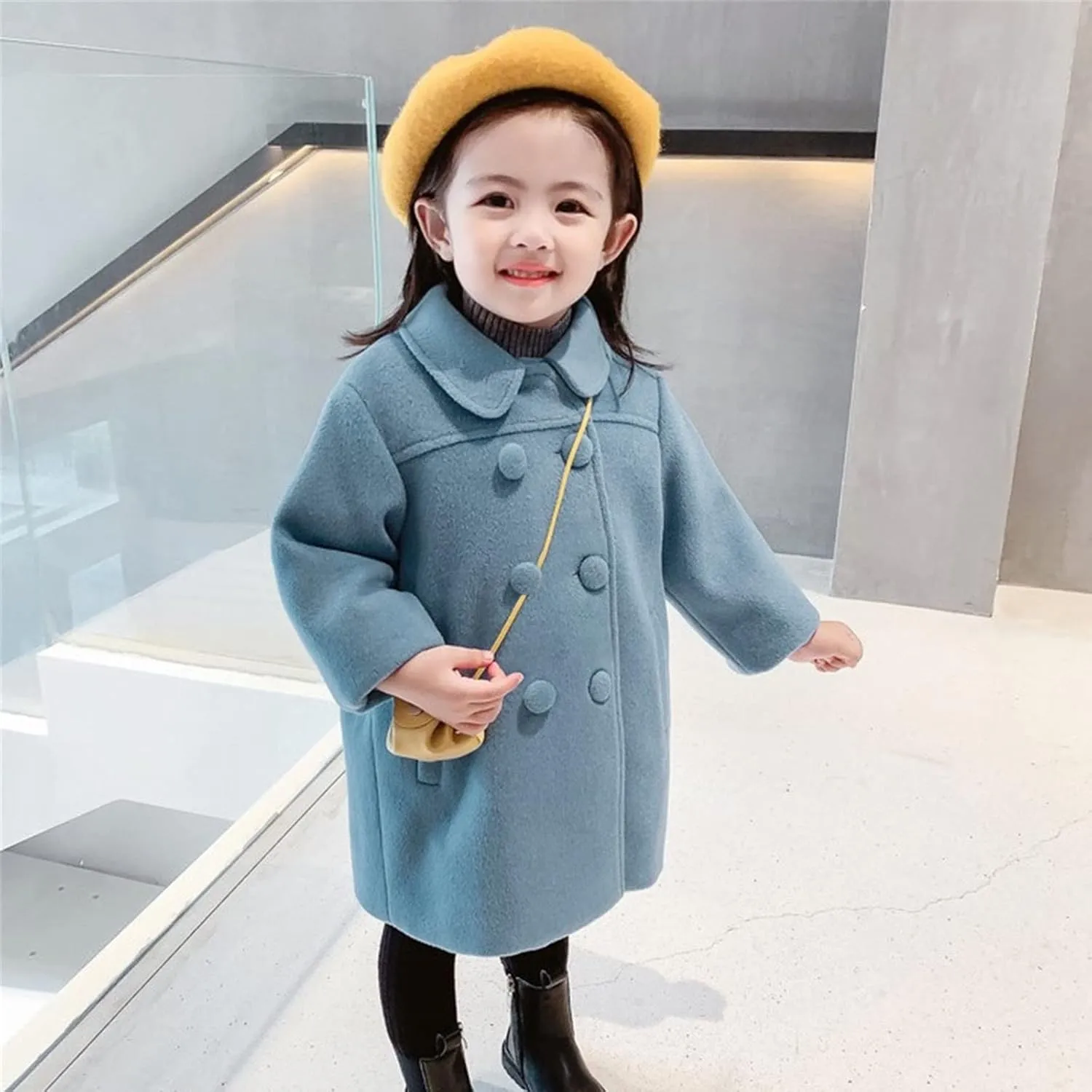 Girls Dress Coat Kids Winter Warm Jacket Long Sleeve Button Trench Coat Pocket Long Peacoat Outerwear 1~7 Years