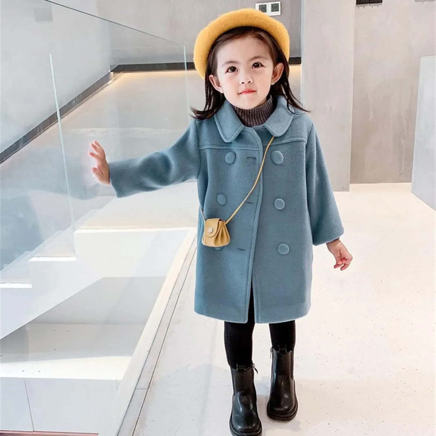 Girls Dress Coat Kids Winter Warm Jacket Long Sleeve Button Trench Coat Pocket Long Peacoat Outerwear 1~7 Years