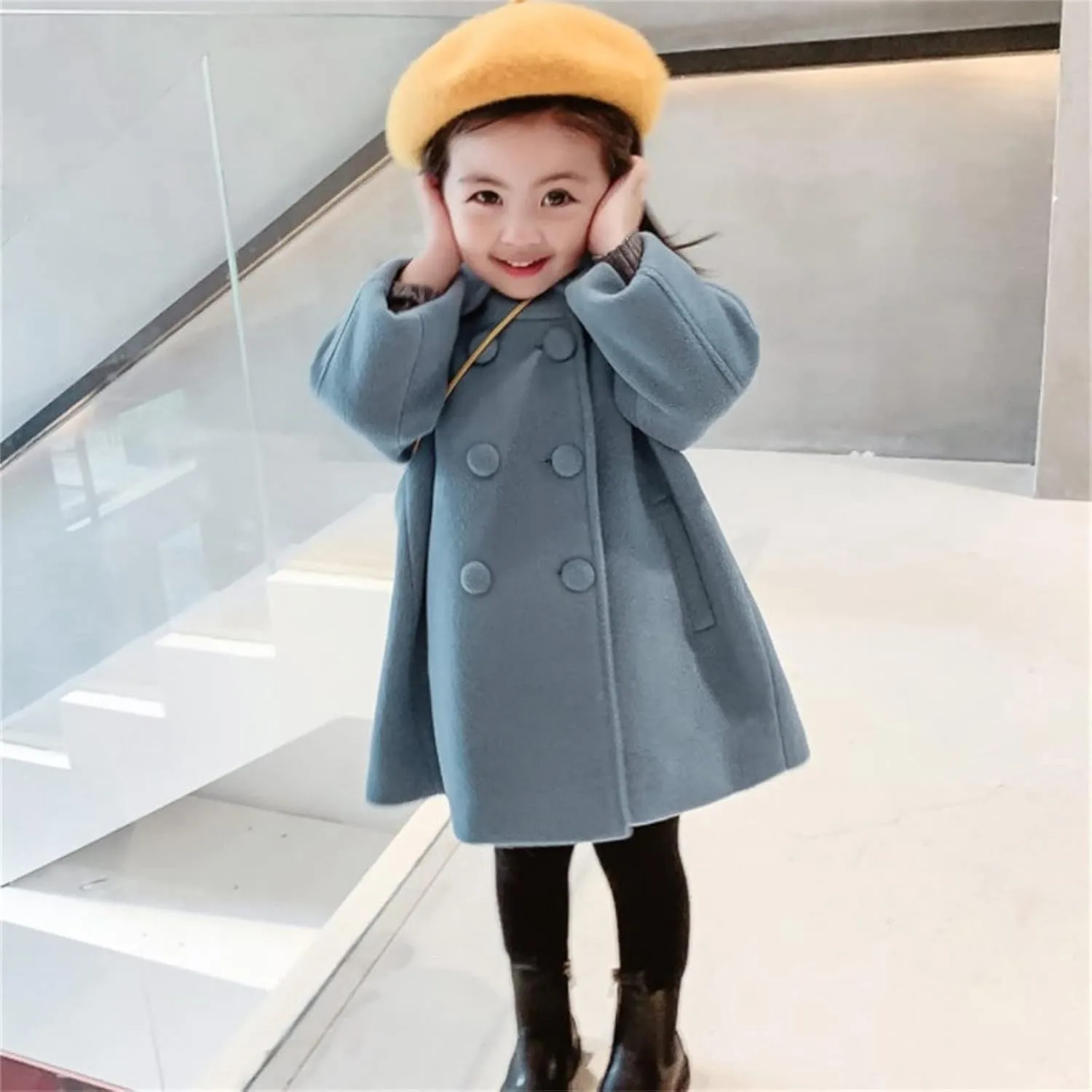 Girls Dress Coat Kids Winter Warm Jacket Long Sleeve Button Trench Coat Pocket Long Peacoat Outerwear 1~7 Years