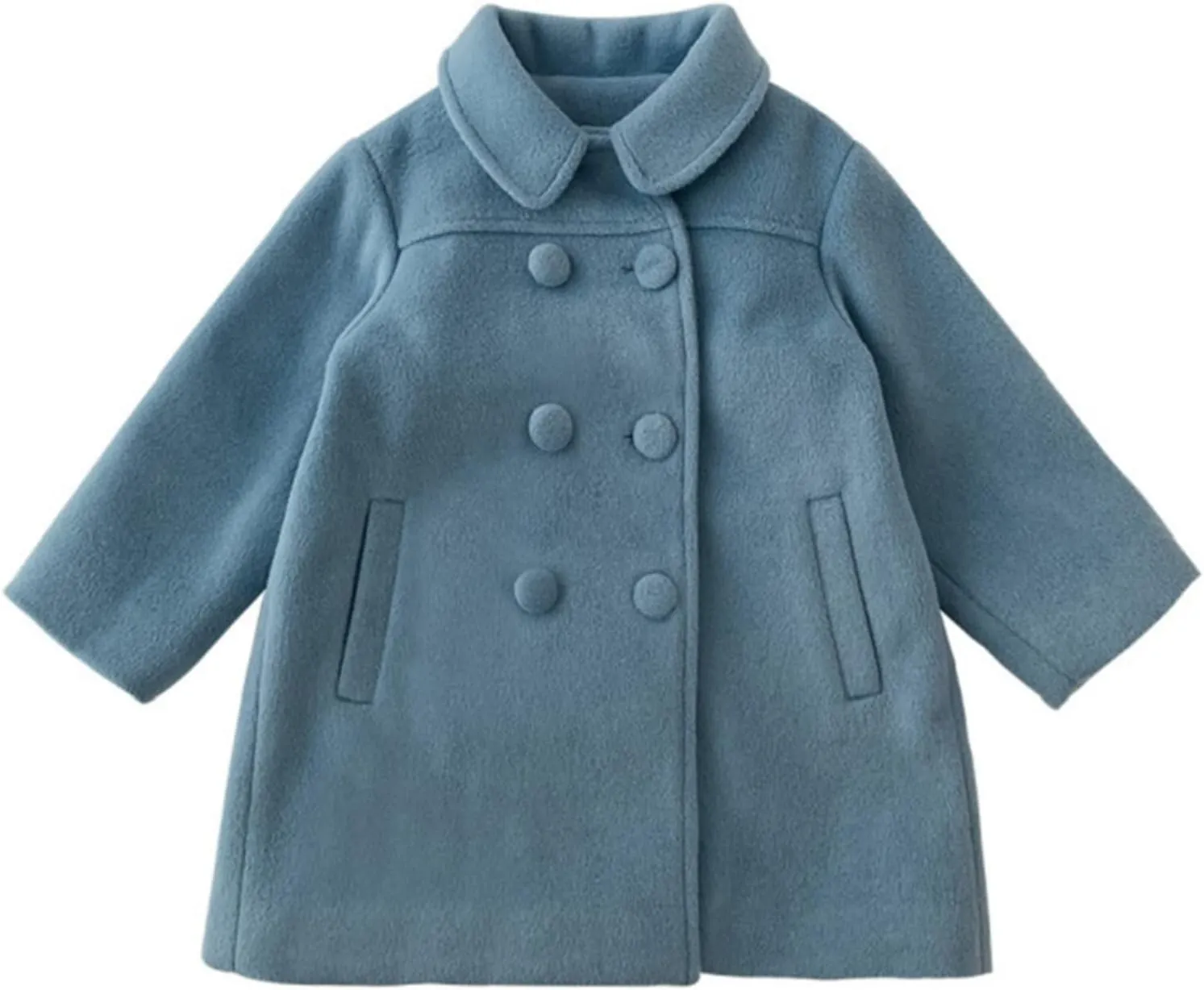 Girls Dress Coat Kids Winter Warm Jacket Long Sleeve Button Trench Coat Pocket Long Peacoat Outerwear 1~7 Years
