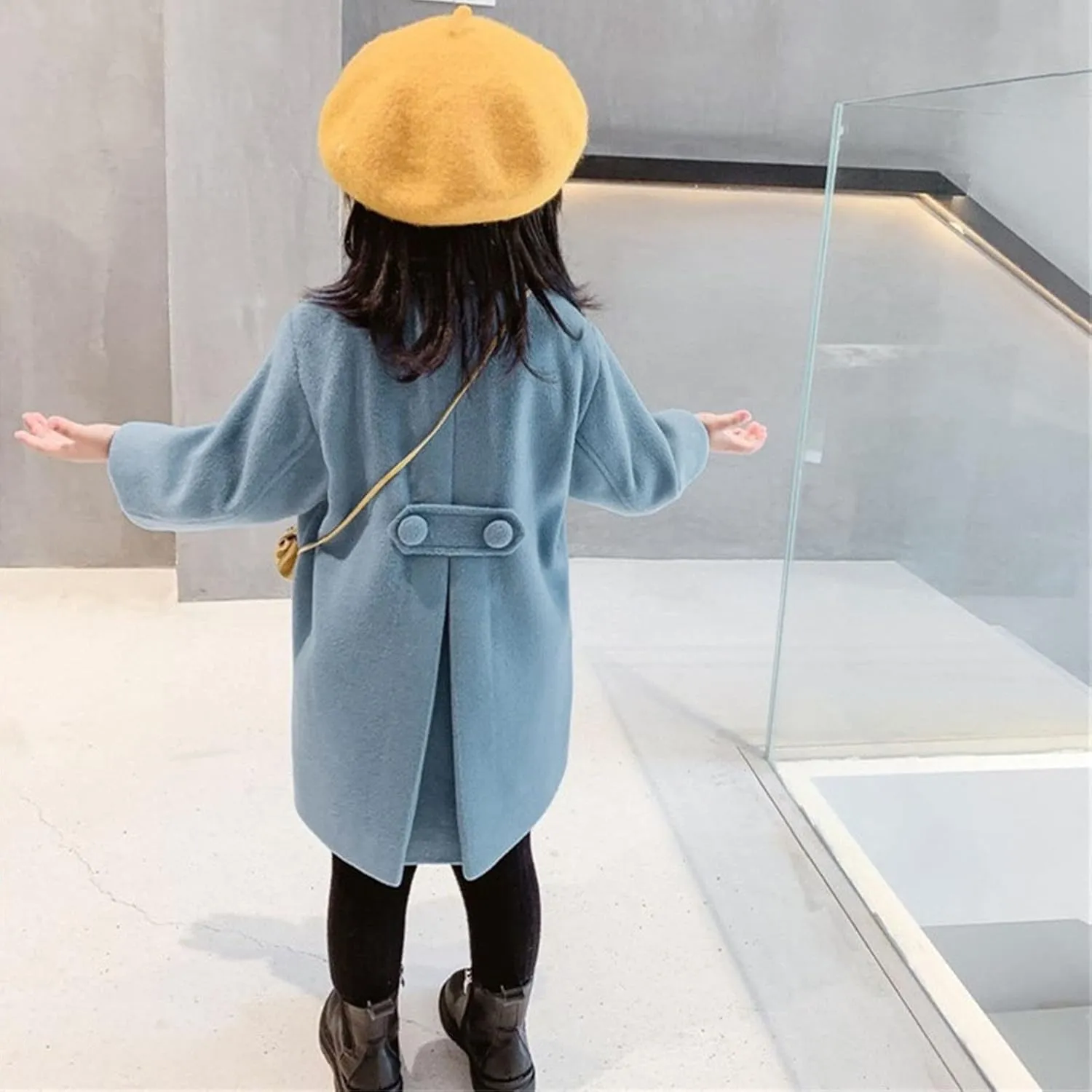 Girls Dress Coat Kids Winter Warm Jacket Long Sleeve Button Trench Coat Pocket Long Peacoat Outerwear 1~7 Years