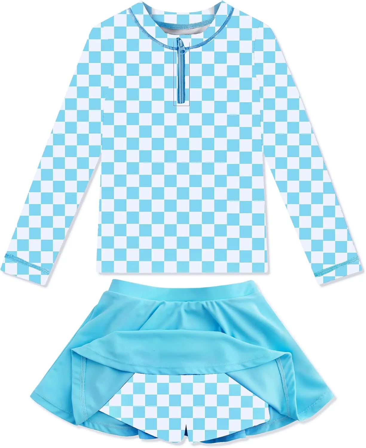 Girls Rash Guard Set Two Pieces Printed Zipper Swimsuit Skirt with Shorts 3-12T