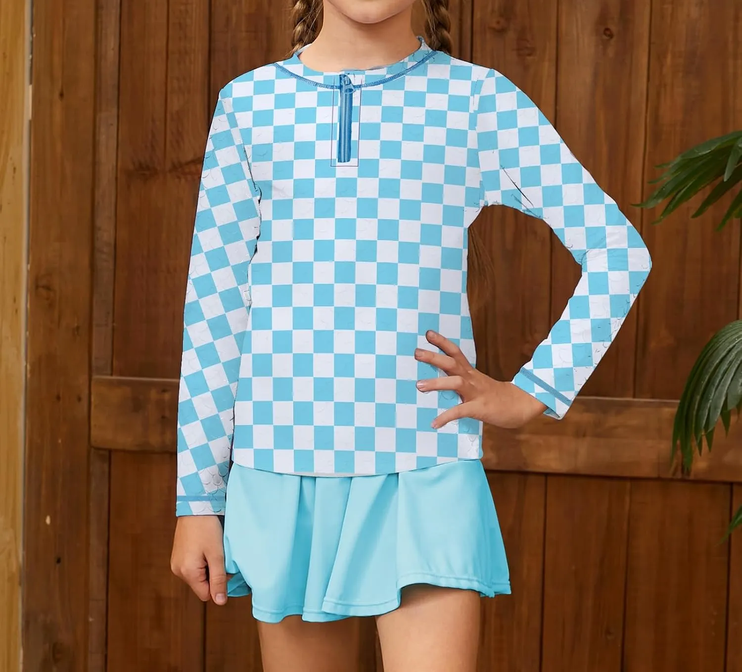 Girls Rash Guard Set Two Pieces Printed Zipper Swimsuit Skirt with Shorts 3-12T