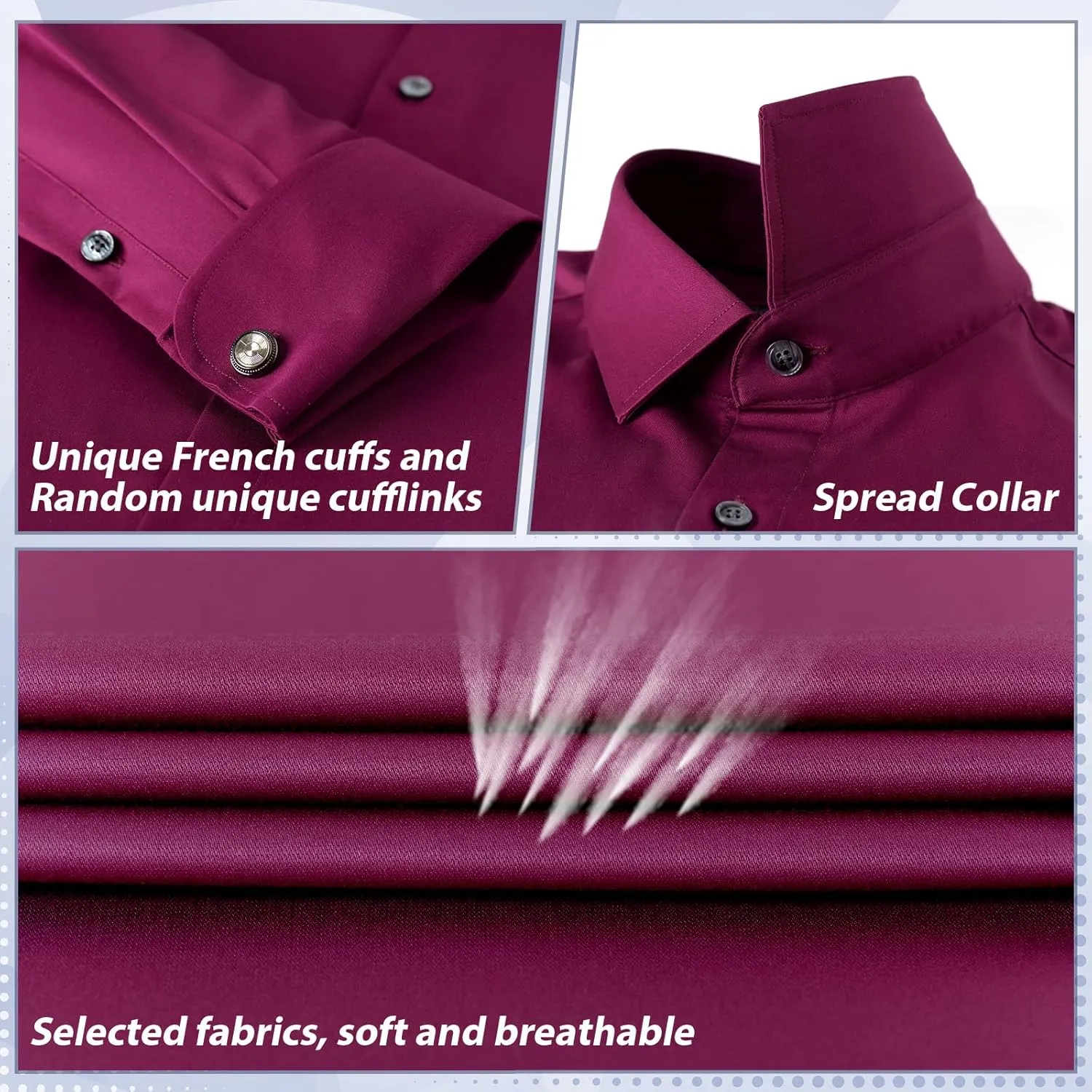 Gollnwe Men's Dress Shirt French Cuff Shirt for Men Slim Fit Stretch Spread Collar with Metal Cufflink