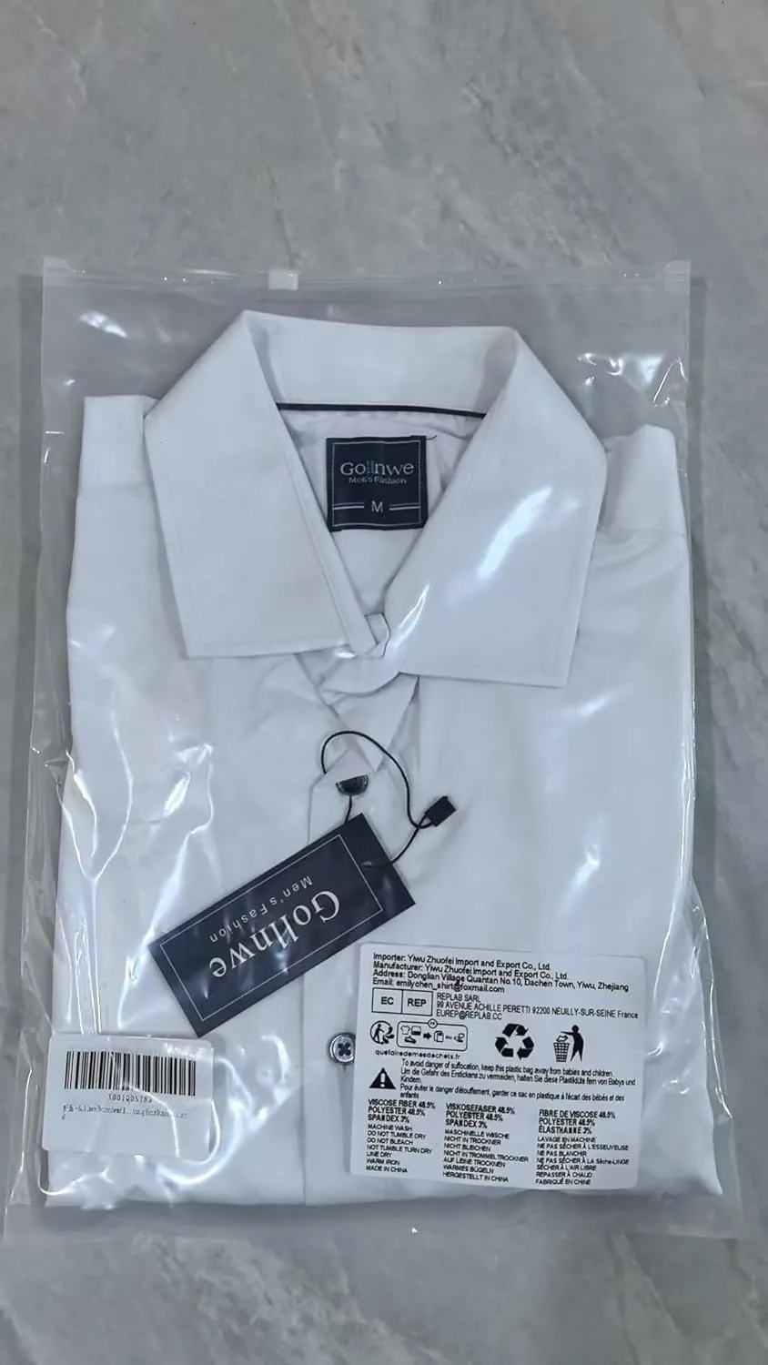 Gollnwe Men's Dress Shirt French Cuff Shirt for Men Slim Fit Stretch Spread Collar with Metal Cufflink